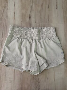 RBX Women's Athletic Smocked Waist Shorts in Light Cream